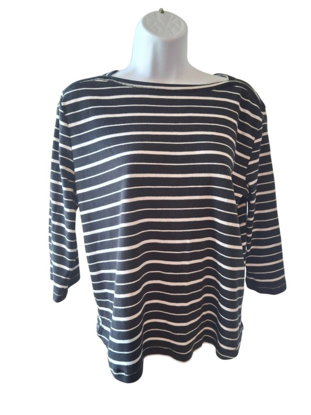 Fashion Classics PM Navy White Stripe Top Coastal Grandmother Nautical Chic